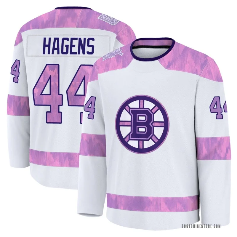 White Youth James Hagens Boston Bruins Premium 2024 Hockey Fights Cancer Practice Jersey