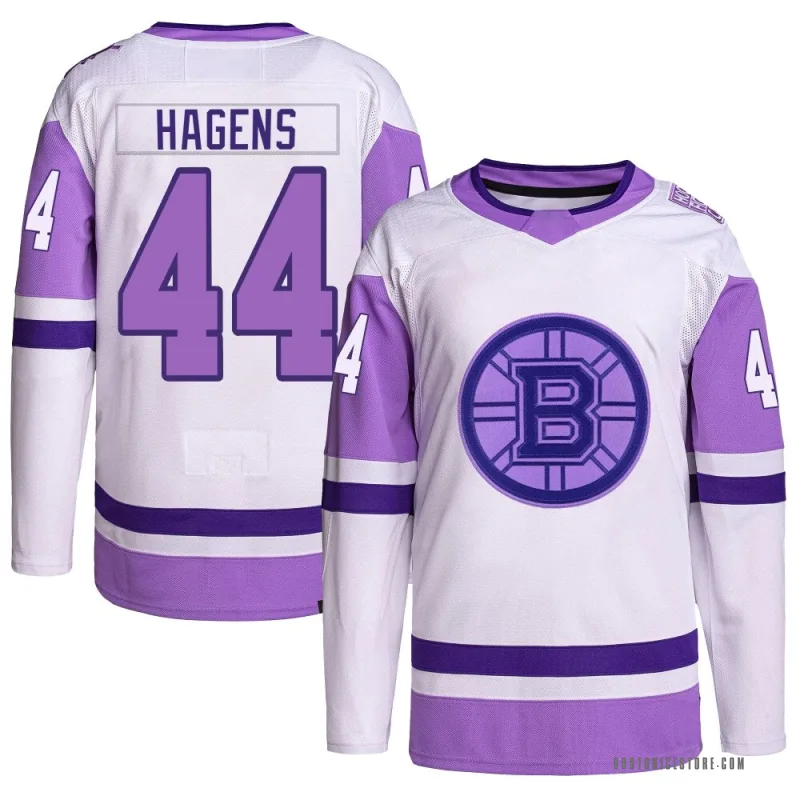White/Purple Youth James Hagens Boston Bruins Authentic Hockey Fights Cancer Primegreen Jersey